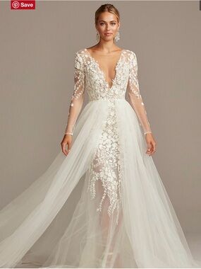 navy blue dress for baby girl Ethereal A Line Chiffon Split Front Wedding Dress With Long Sleeve And  Button Up Back-716339 main image 0